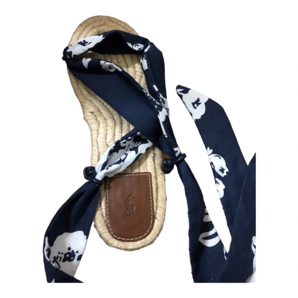Polo Ralph Lauren made in spain blue floral ankle tie espadrilles‎ flats size 9B